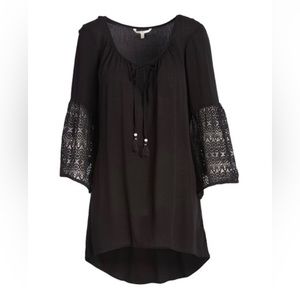 Hawaiian Tropic | Black Bell-Sleeve Lace-Trim Cover-Up size large